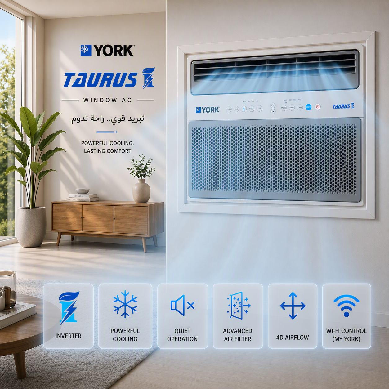 Picture of YORK TAURUS 25,249 BTU Max Window Inverter Air Conditioner Cool & Heat with Wi-Fi Smart Control