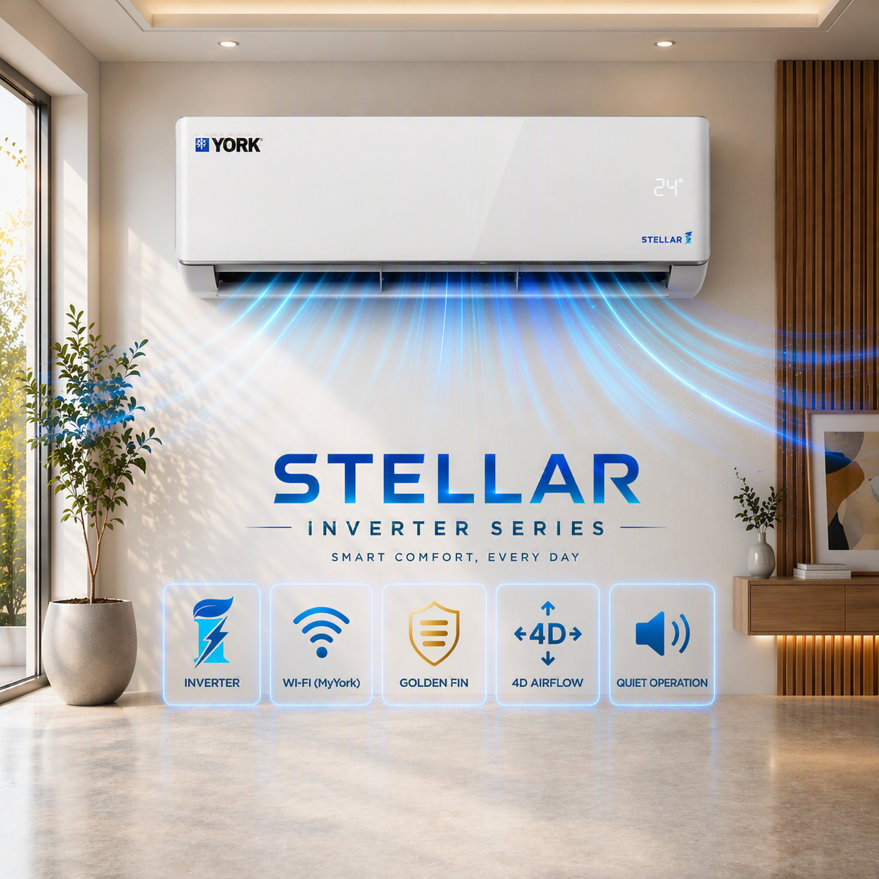 Picture of YORK Stellar 20,180 BTU Max Split Inverter Air Conditioner Cool & Heat with Wi-Fi Control